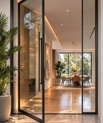 Aluminium-framed pivot glass door